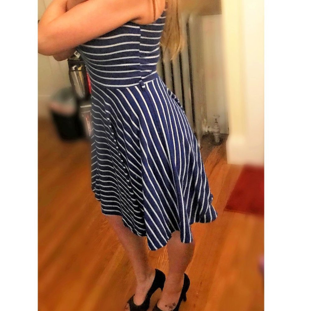 Blue and White Striped Dress - Fit & Flare - Small